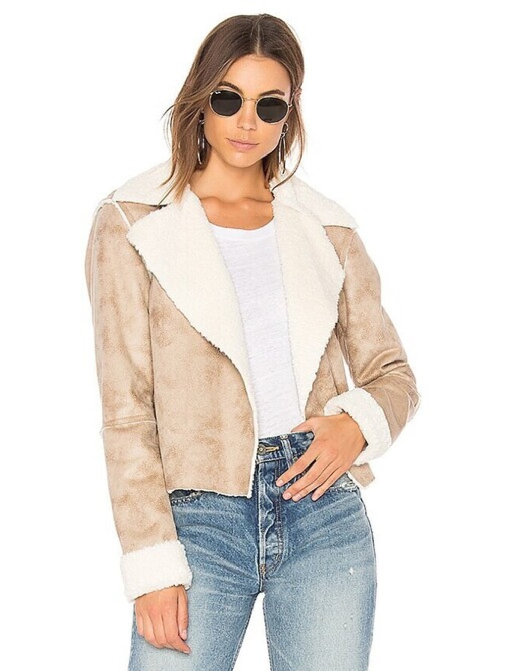 Splendid Delancey Revolve Cropped Faux Fur Open Front Jacket Champagne - Medium